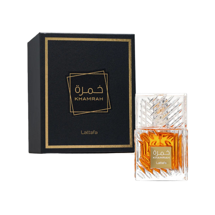 Khamrah perfume bottle and packaging on a white background