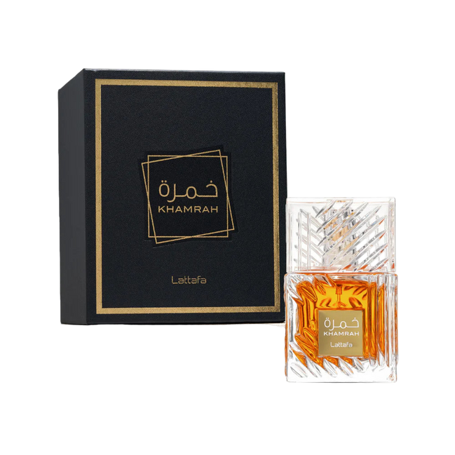 Khamrah perfume bottle and packaging on a white background