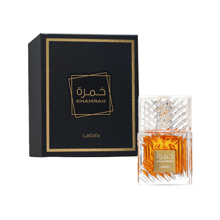 Khamrah perfume bottle and packaging on a white background