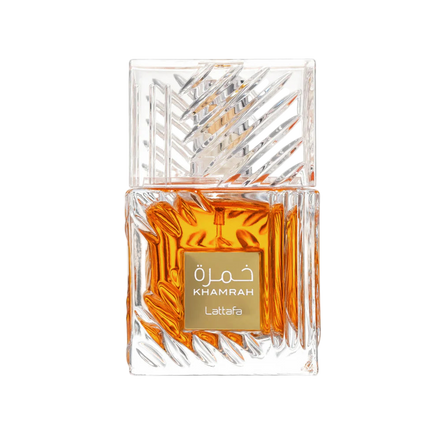 Khamrah Lattara perfume bottle with intricate design on a white background
